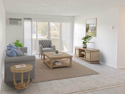 a living room with a couch and a coffee table